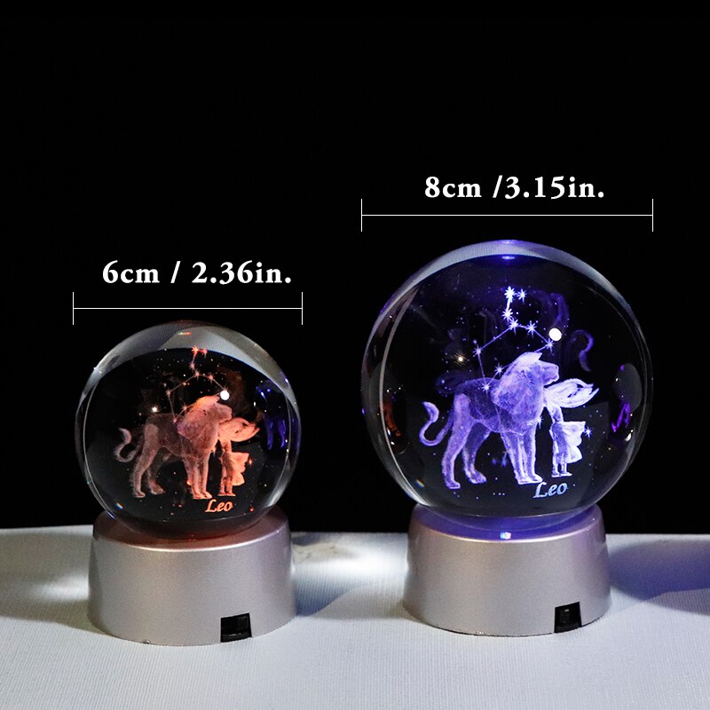 3D Zodiac Crystal Sphere with Colorful LED Light
