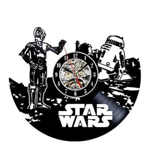 Vintage Vinyl Record Wall Clock Modern Design Creative 3D Stickers Movie Theme Star Wars Clocks Hanging Wall Watch Home Decor