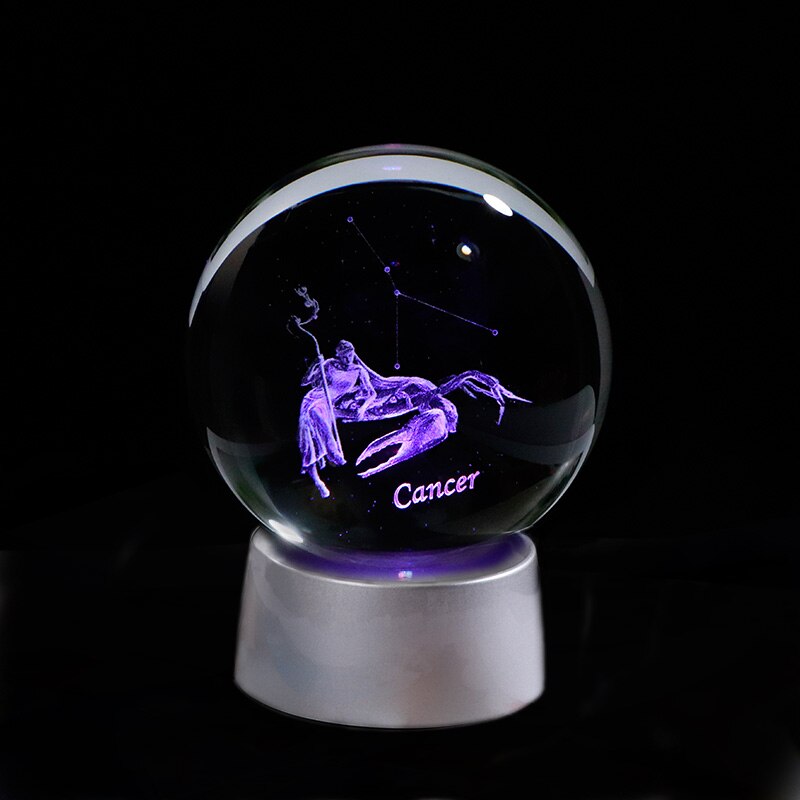3D Zodiac Crystal Sphere with Colorful LED Light