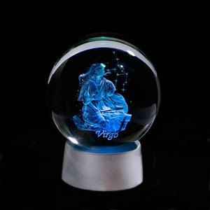 3D Zodiac Crystal Sphere with Colorful LED Light