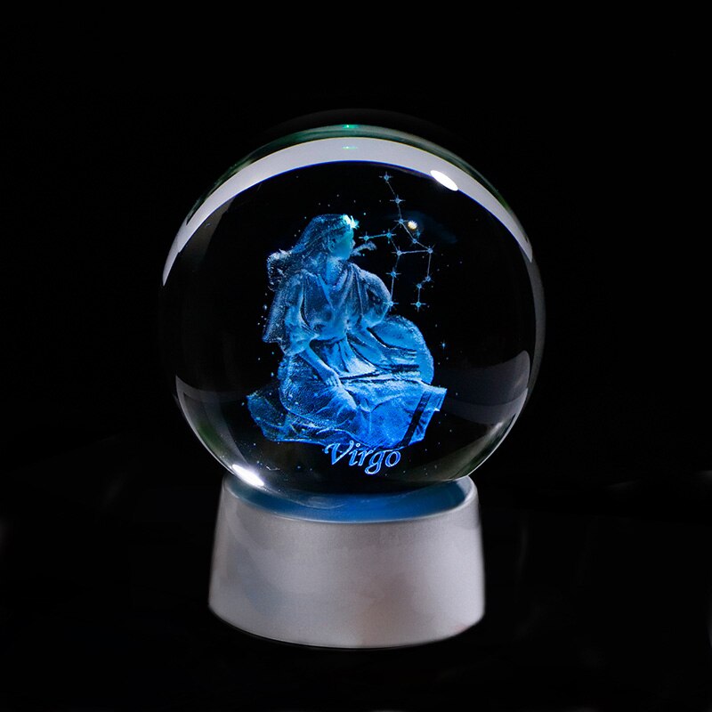 3D Zodiac Crystal Sphere with Colorful LED Light