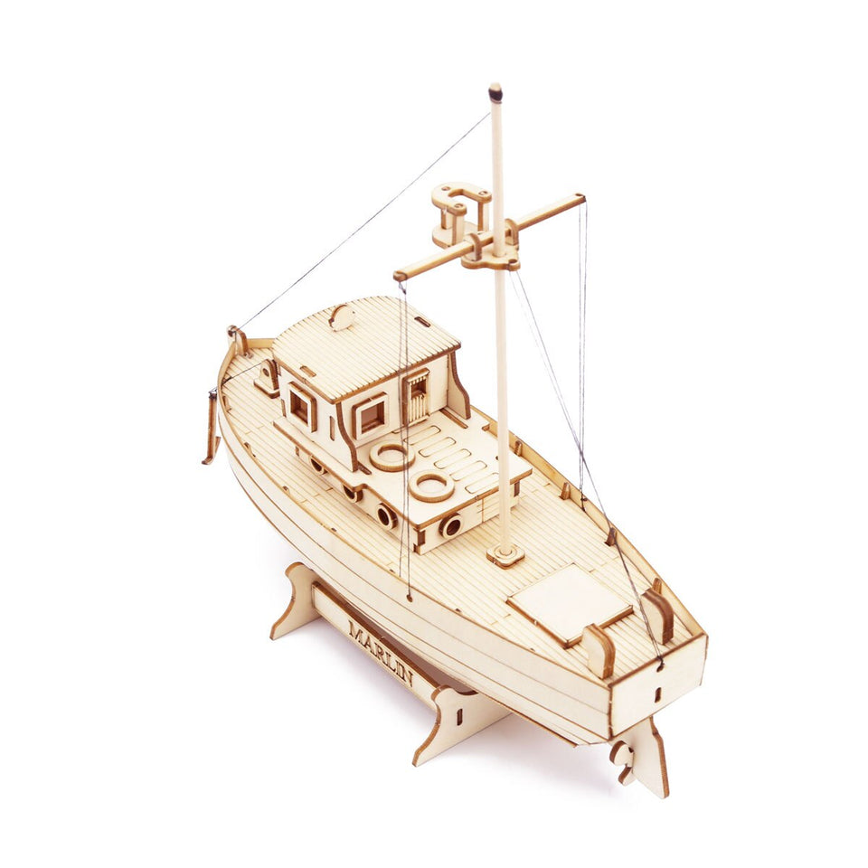 Wooden Ship 3D Puzzle Assembly Kit - DIY Mechanical Toy Fishing