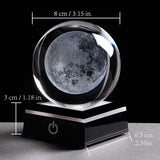 3D Moon Crystal Ball LED Base Laser Engraved Glass Globe Home Decoration Crystal Craft Sphere Ornament 8cm