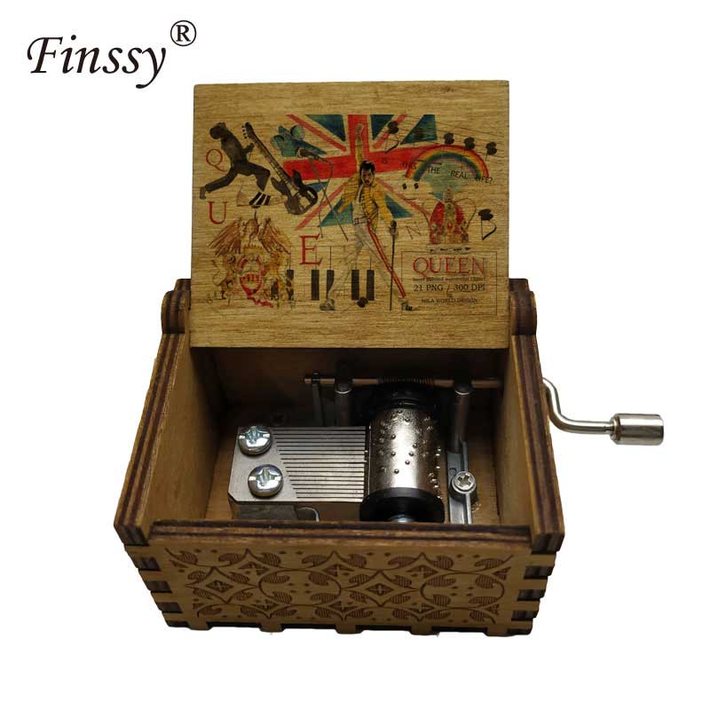 Wooden Hand Crank Queen Musical Box Bohemian Rhapsody