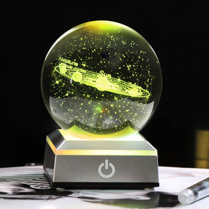 3D Moon Crystal Ball LED Base Laser Engraved Glass Globe Home Decoration Crystal Craft Sphere Ornament 8cm