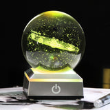 3D Moon Crystal Ball LED Base Laser Engraved Glass Globe Home Decoration Crystal Craft Sphere Ornament 8cm