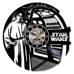 Vintage Vinyl Record Wall Clock Modern Design Creative 3D Stickers Movie Theme Star Wars Clocks Hanging Wall Watch Home Decor
