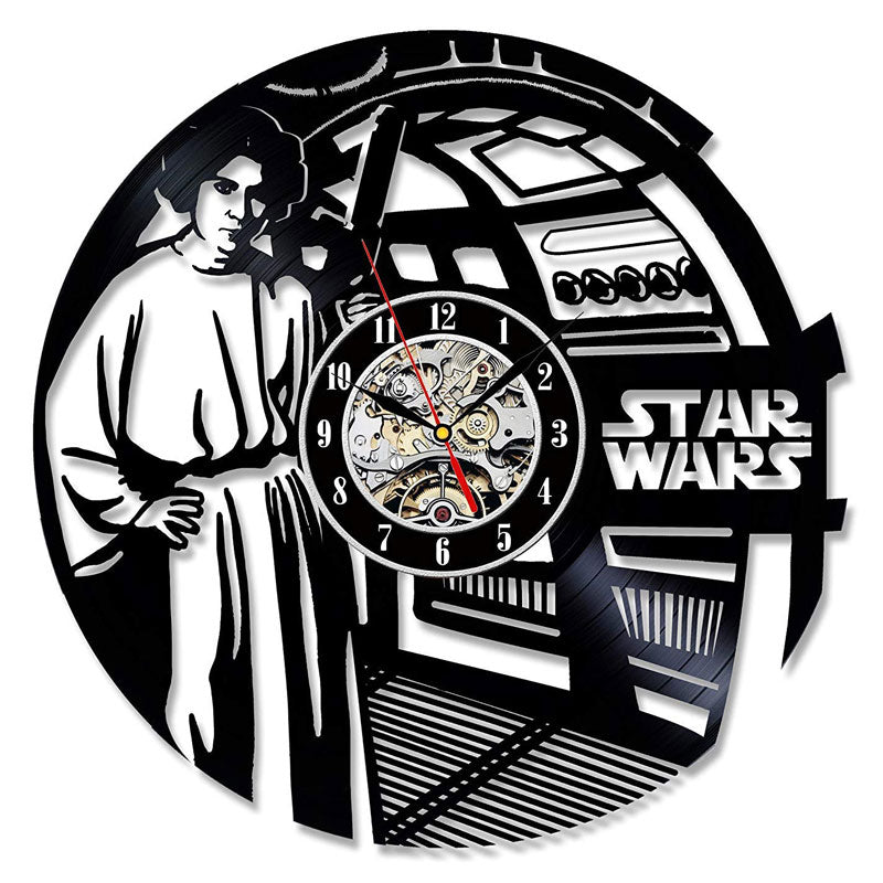 Vintage Vinyl Record Wall Clock Modern Design Creative 3D Stickers Movie Theme Star Wars Clocks Hanging Wall Watch Home Decor