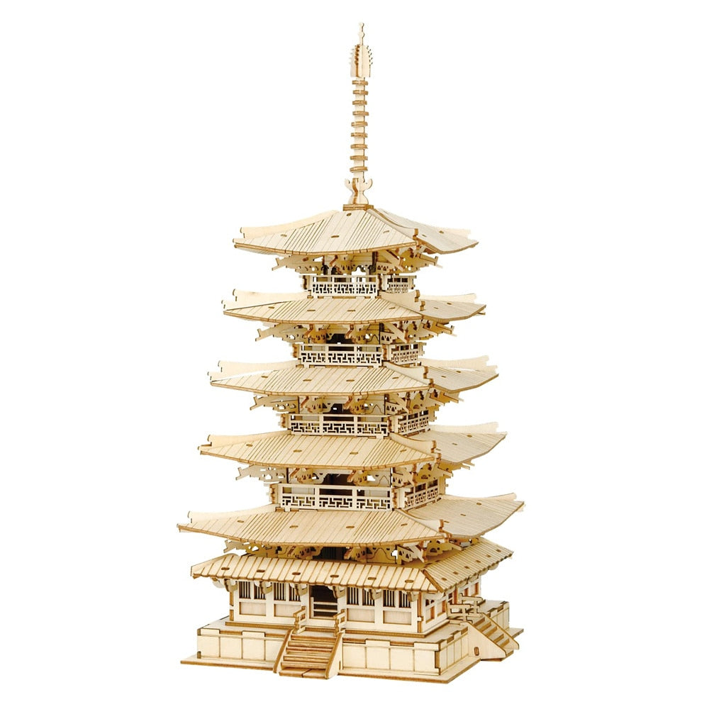 DIY 3D Five-storied Pagoda Wooden Puzzle - 275pcs Game Assembly Toy