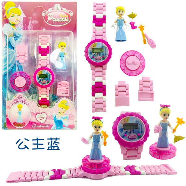 Princesses Children Building Block Watches  - Fun Toys for Children Compatible all Brand Brick with Aurora, Cinderella, Moana, Anna & Elsa