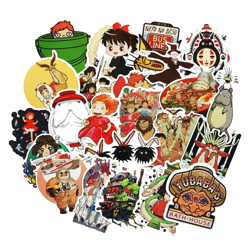 Collectible Studio Ghibli Animation Cute Stationery Character  Stickers For Car, Laptop, Notebook, Luggage and more Cute Memorable Gifts - 1 set 50 stickers