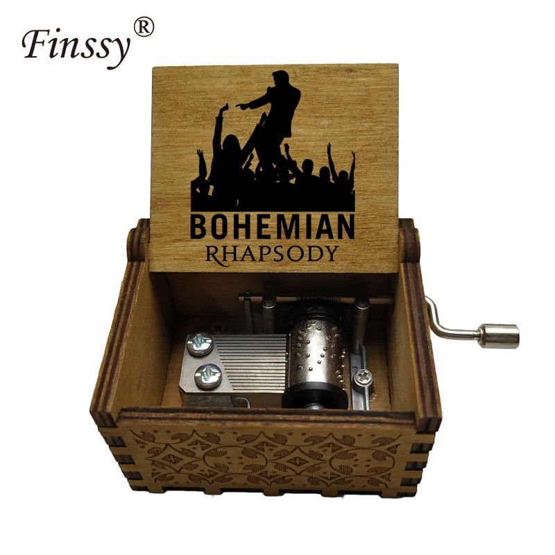 Wooden Hand Crank Queen Musical Box Bohemian Rhapsody
