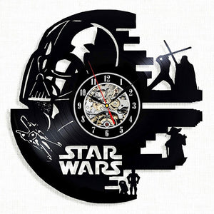 Vintage Vinyl Record Wall Clock Modern Design Creative 3D Stickers Movie Theme Star Wars Clocks Hanging Wall Watch Home Decor